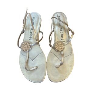 Susan Michelle Sandals Women Gold Metallic Leather Medallion Slingback SIZE‎ 8B